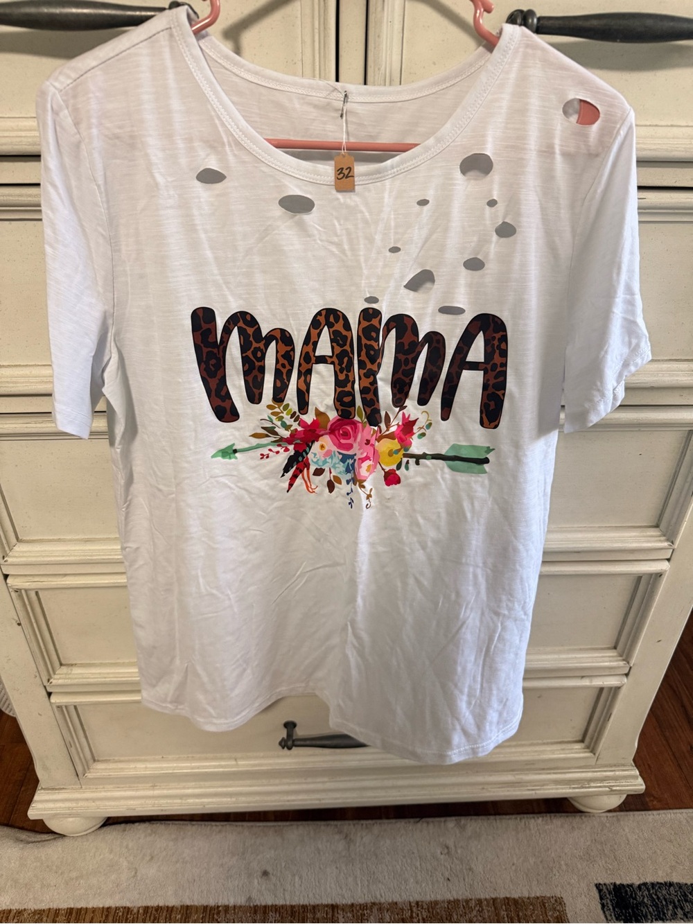 White 'Mama' Floral Leopard-Print Graphic Tee